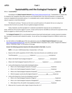Ecological Footprint Worksheet Db excel
