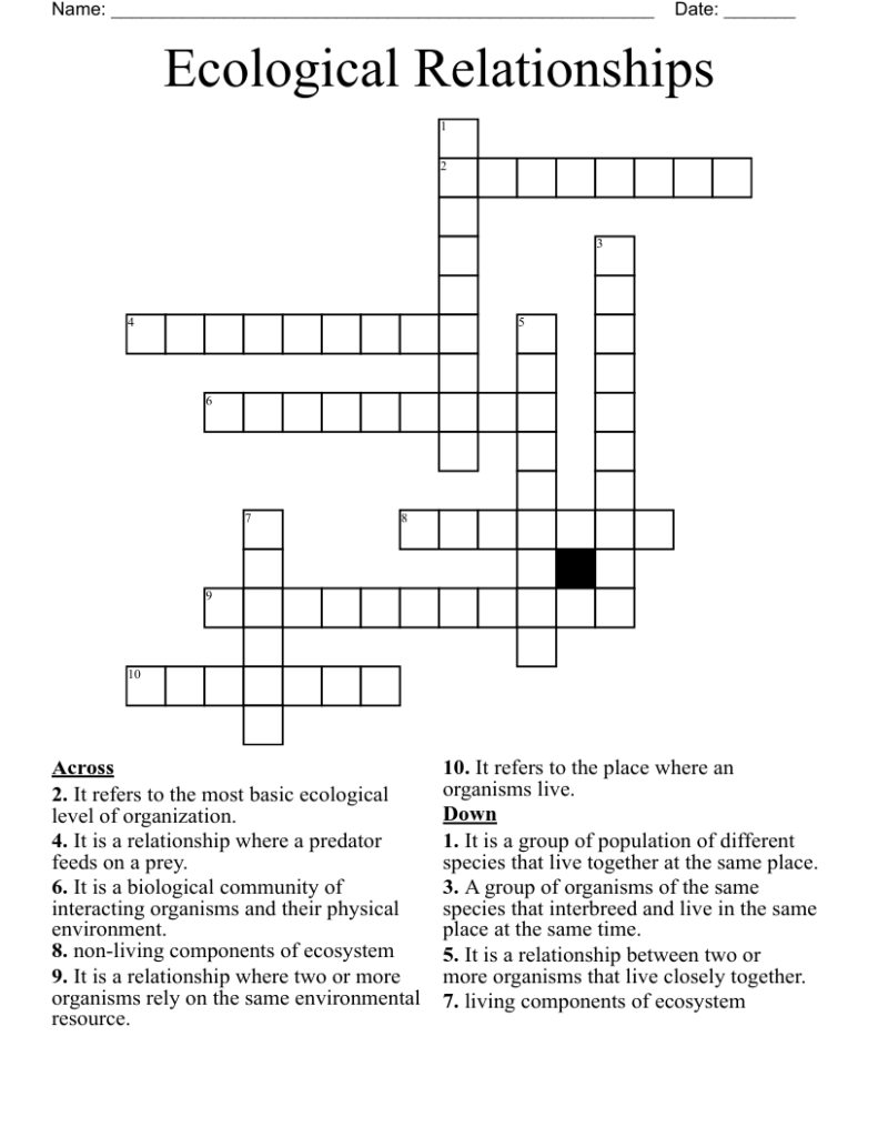 Ecological Relationship Worksheet Grade 7