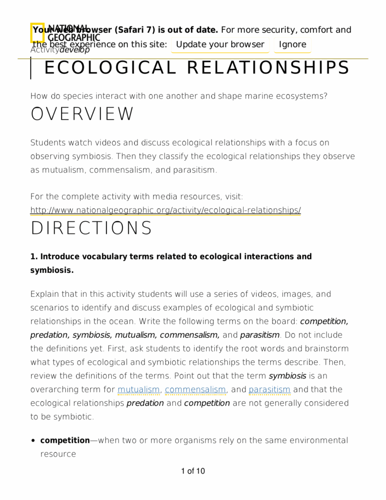 Ecological Relationships Worksheet Answers Pro Worksheet