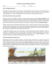 Ecological Succession Worksheet doc Ecological Succession Readings 