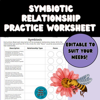 Ecological Symbiotic Relationship Practice Worksheet By Teach Texas Biology