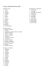 Ecology 1 Matching WS Answer pdf Ecology 1 Matching Worksheet KEY 