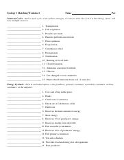 Ecology 1 Matching WS pdf Ecology 1 Matching Worksheet Name Per 