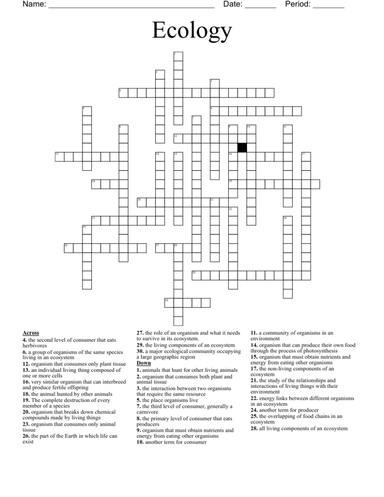 Ecology Crossword Puzzle WordMint