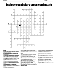Ecology Crossword Puzzle Worksheet