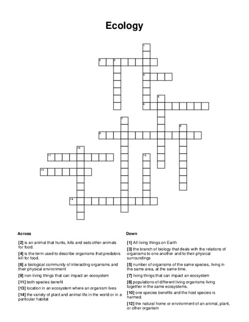 Ecology Crossword Puzzle Worksheets Library