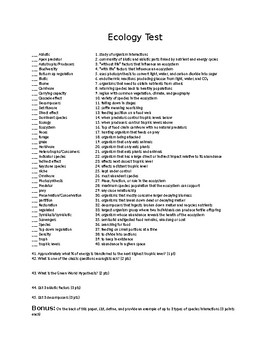 Ecology Exam Vocab Matching And Short Answer By Rob M TPT