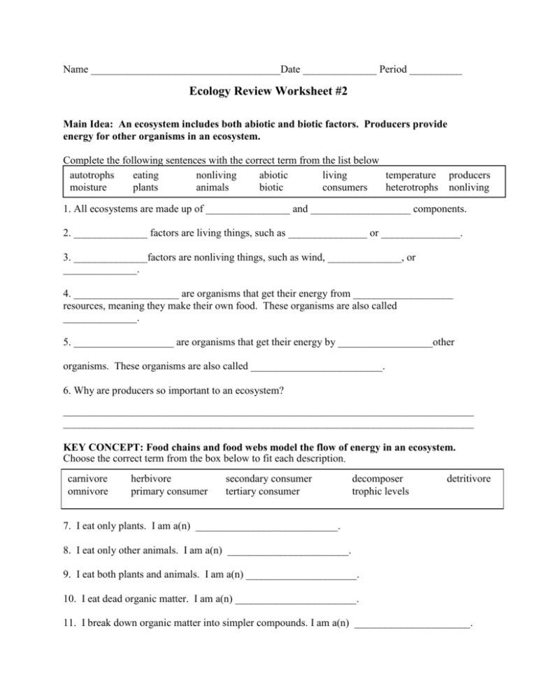 Ecology Review Worksheet 1 Englishworksheet my id