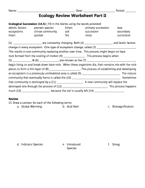 Ecology Review Worksheet Grade 9 Unit 1 Introduction To Ecol