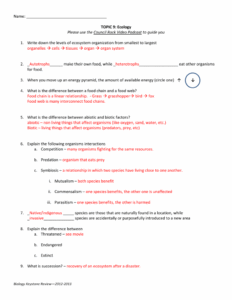 Ecology Vocabulary Interactions Within The Environment Environment