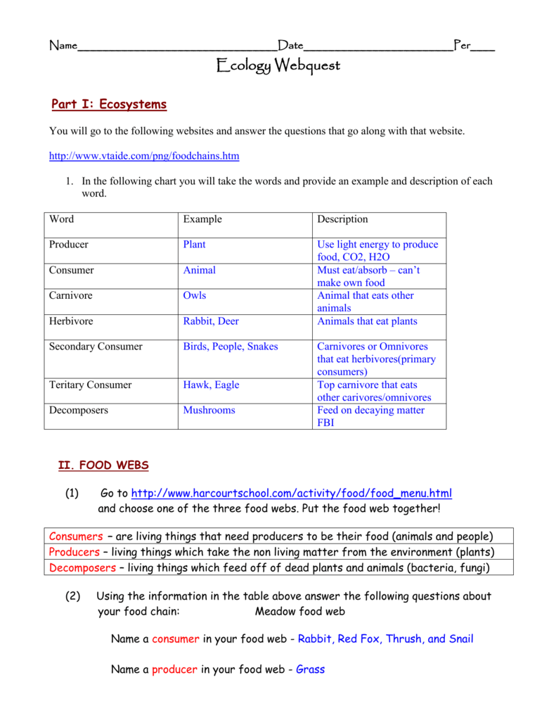 Ecology Webquest