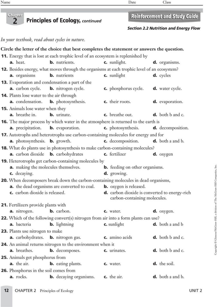 Ecology Worksheet Pdf Answers