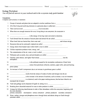 Ecology Worksheet You Will Find All Answers In Your Fill And Sign