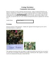 Ecologyworksheet 2 docx Ecology Worksheet Community Interactions 