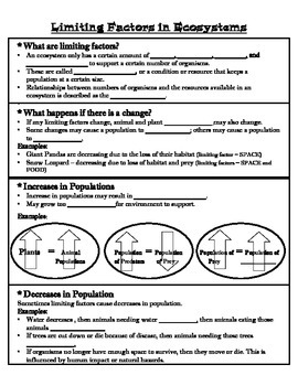 Ecosystem Limiting Factors Worksheet