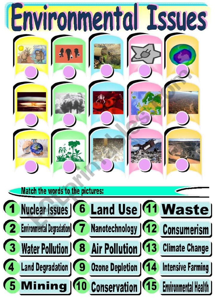 Environmental Issues Vocabulary MATCH ESL Worksheet By 