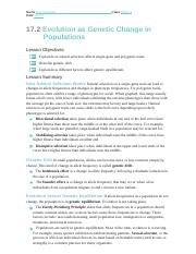 Evolution As Genetic Change In Populations Worksheet docx Name Kriti 