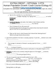 Extra Credit Crash Course Ecology 3 docx EXTRA CREDIT OPTIONAL 5 