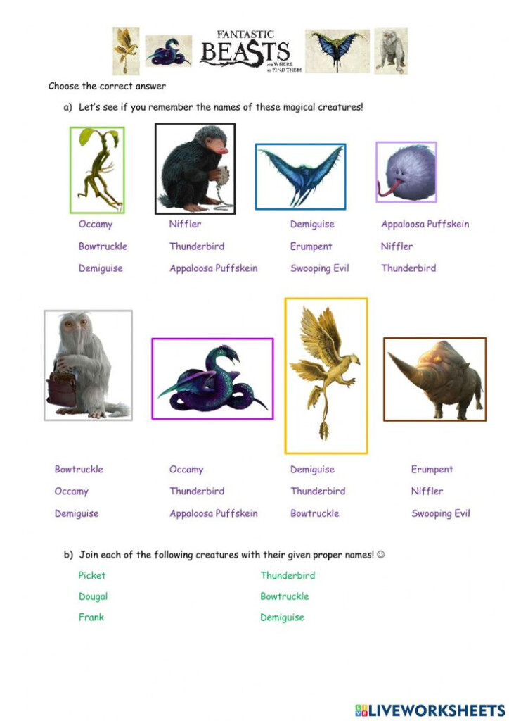 Fantastic Beasts And Where To Find Them Activity 2 Worksheet