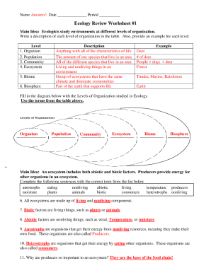Fillable Online Levels Of Ecological Organization Worksheet Answer Key 