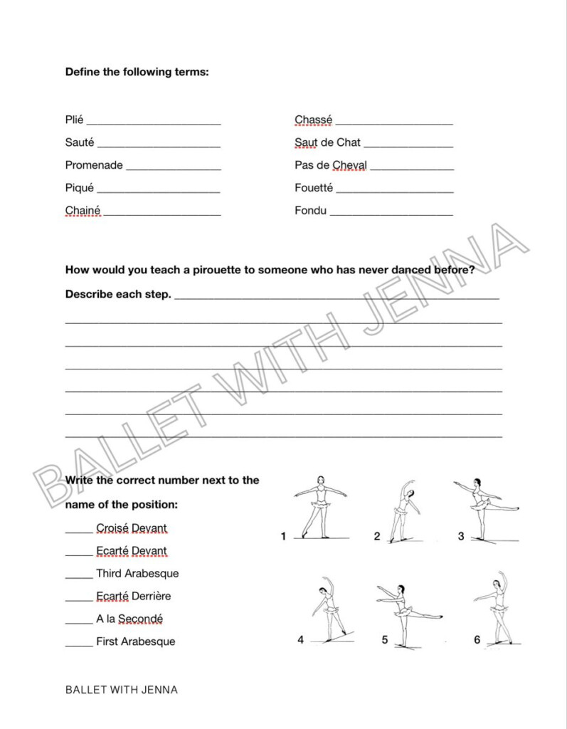 Free Printable Ballet Worksheets For Dancers Dance Instruction 