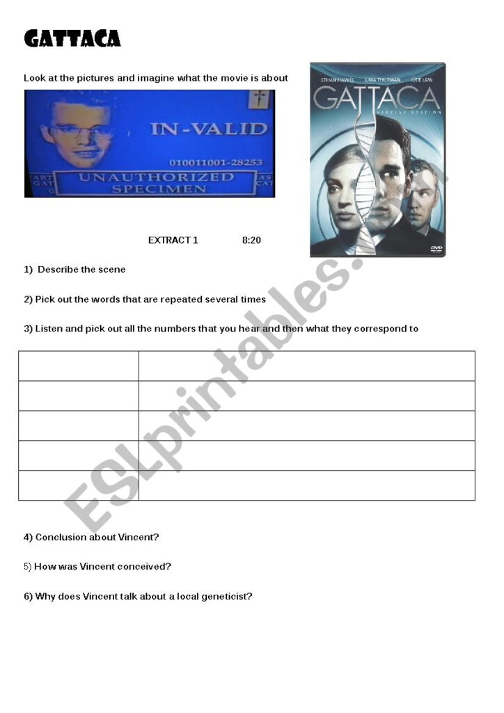 Gattaca Genetic Engineering Designer Babies ESL Worksheet By Sandrel