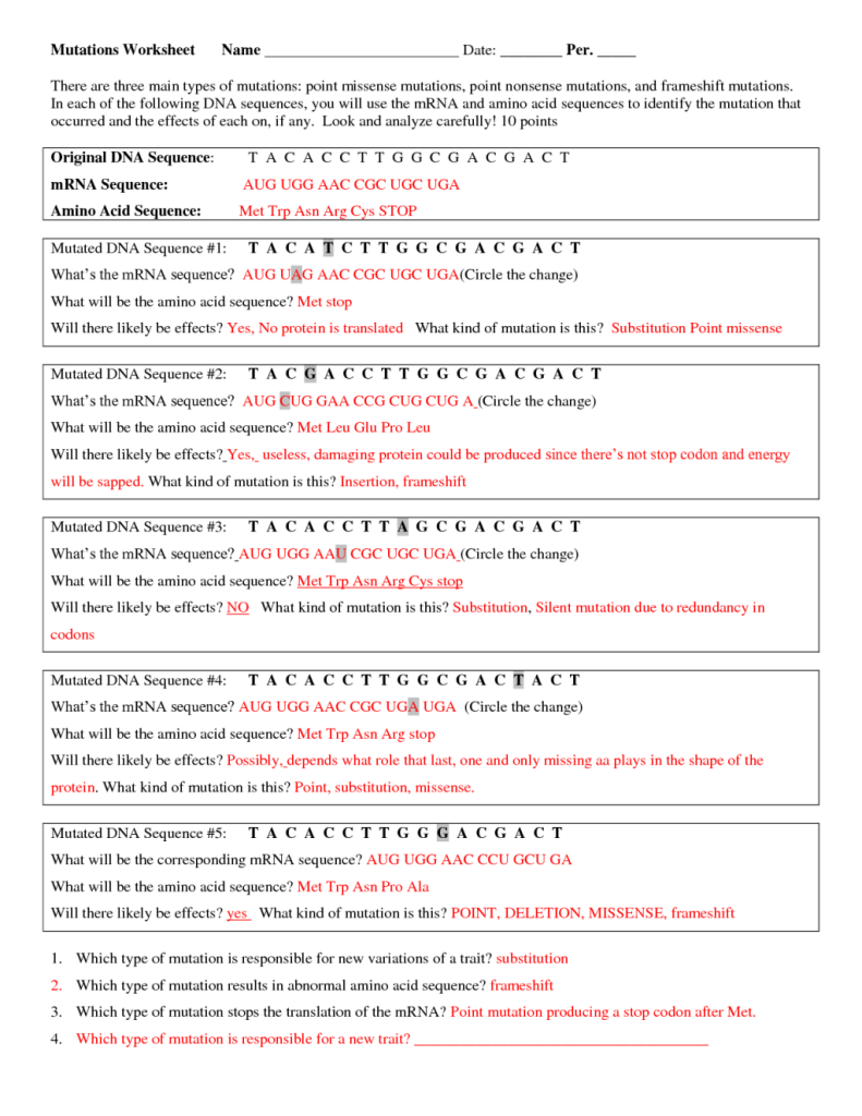 Genetic Mutation Worksheet Answer Key Pogil Handicraftsism