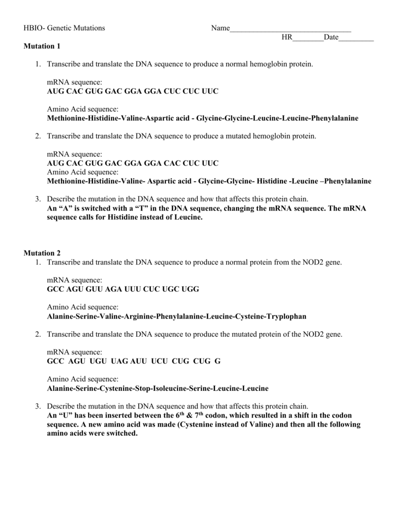 Genetic Mutation Worksheet Answer Key Pogil Handicraftsism
