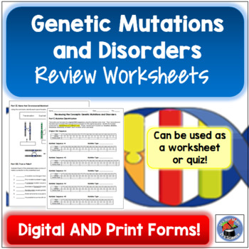 Genetic Mutations And Disorders Review Worksheets Quiz TPT
