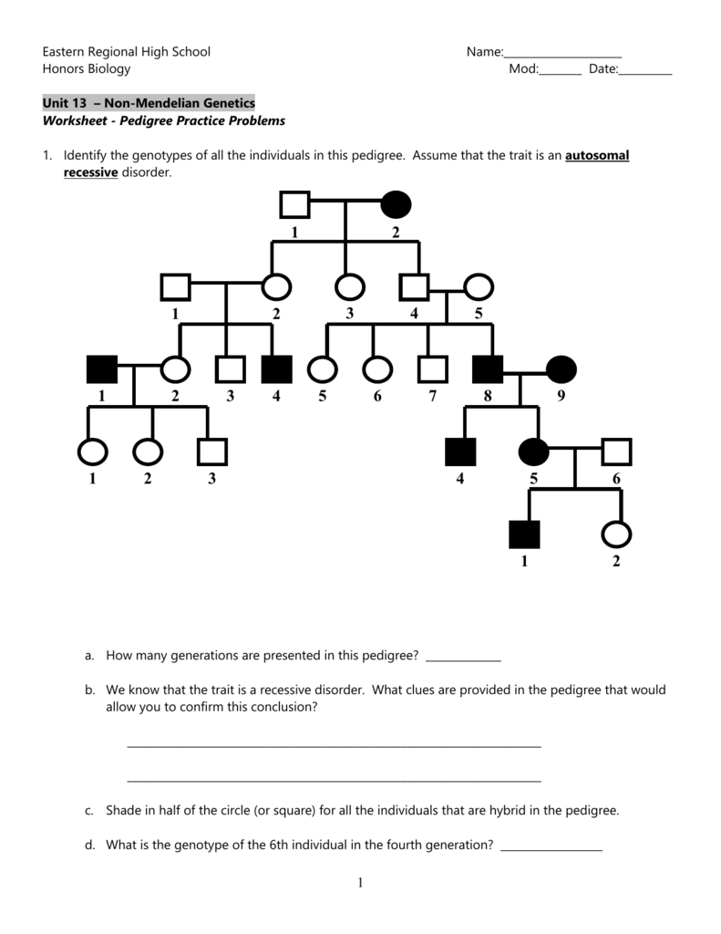 Genetic Pedigree Worksheet