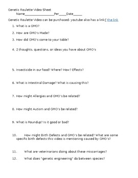 Genetic Roulette Video Sheet Questions Worksheet By Stephanie Penrose