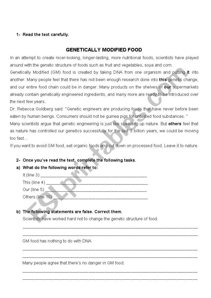 Genetically Modified Food ESL Worksheet By Carlasmmendes