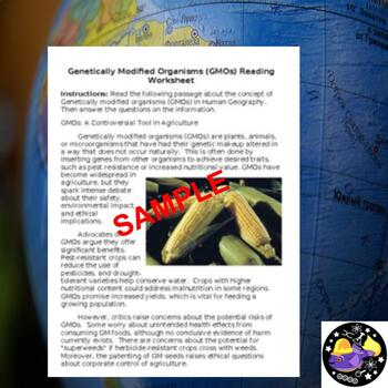 Genetically Modified Organisms GMOs Reading Worksheet W Answer Key 