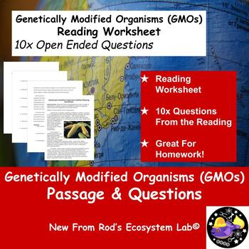 Genetically Modified Organisms GMOs Reading Worksheet W Answer Key 