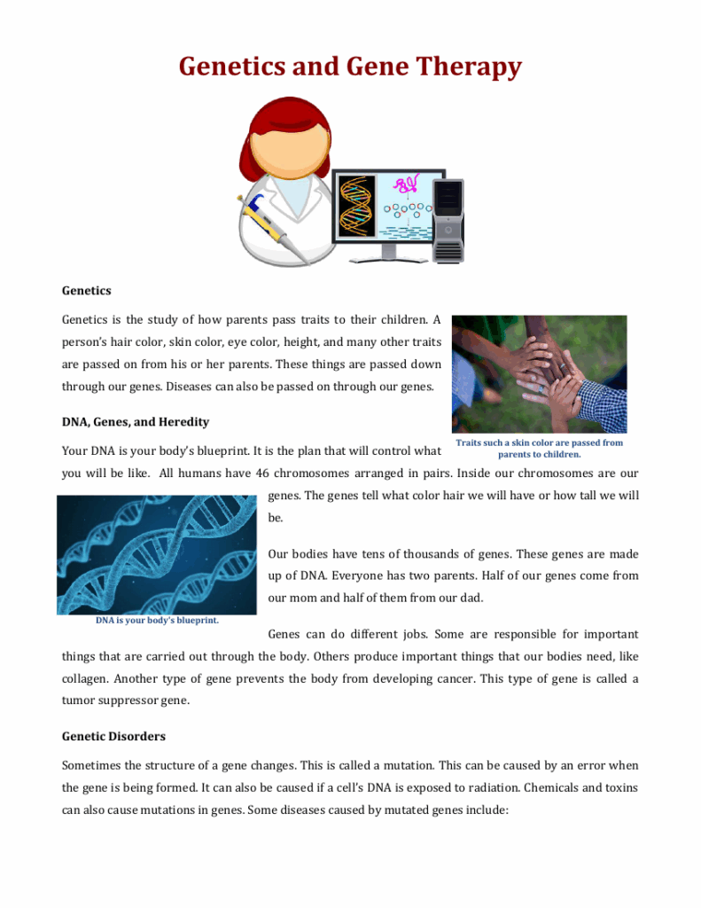 Genetics And Gene Therapy Reading With Comprehension Questions 2 