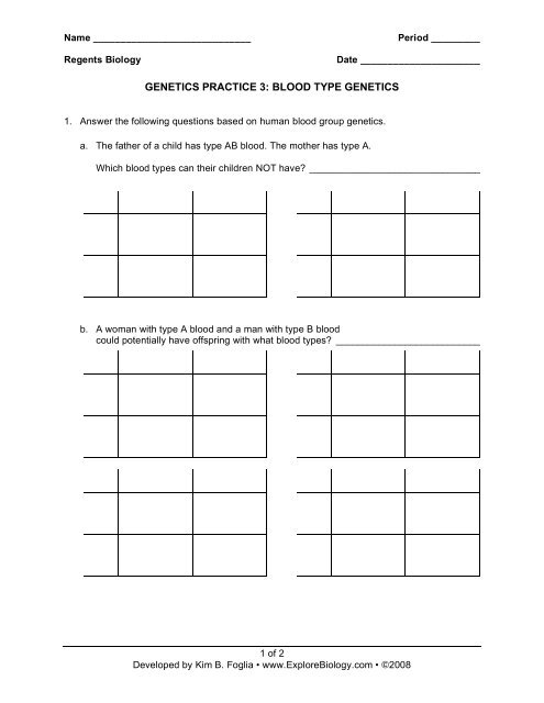 Genetics Blood Types Worksheet Answers