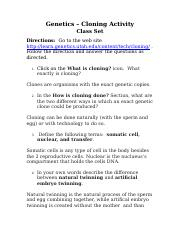 Genetics Cloning Activity Genetics Cloning Activity Class Set 