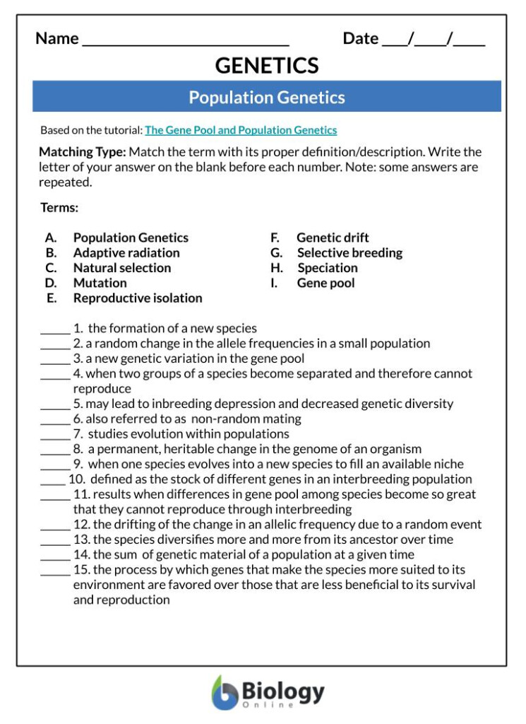 Genetics Lesson Outline Worksheets Biology Online Tutorial