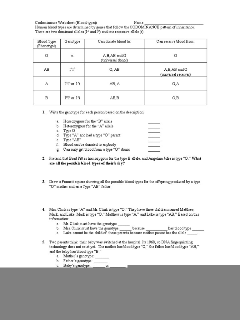 Genetics Practice Problems 5 Abo Multiple Allele Worksheet 1 Answers 