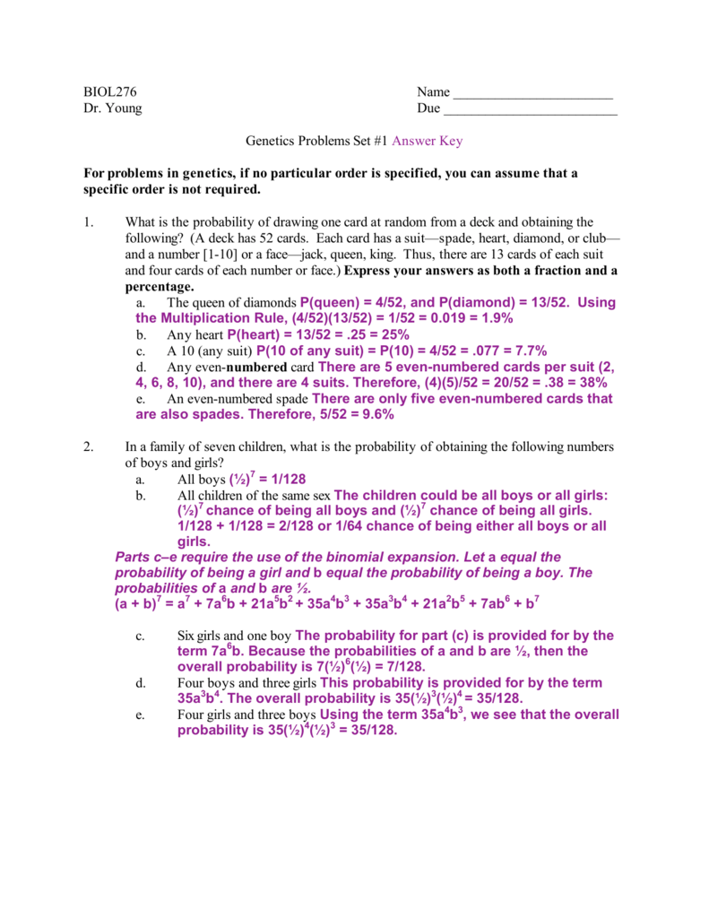 Genetics Problems Worksheet Answer Key Wordworksheet