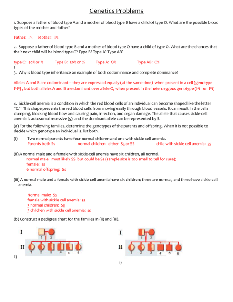 Genetics Problems Worksheet answers 