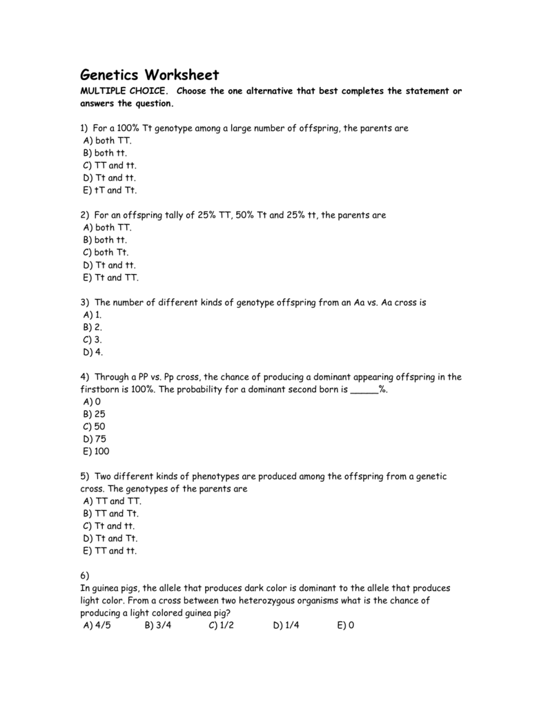 Genetics Problems Worksheet Answers Wordworksheet