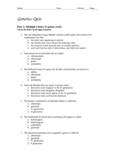 Genetics Quiz With Answer Key By Nicolle Belesimo TPT