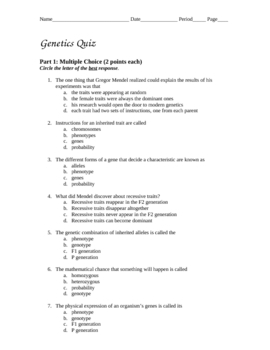 Genetics Quiz With Answer Key By Nicolle Belesimo TPT