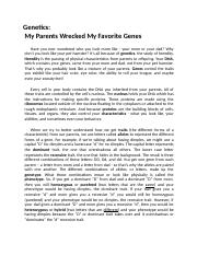 Genetics Reading And Vocabulary docx Genetics My Parents Wrecked My 