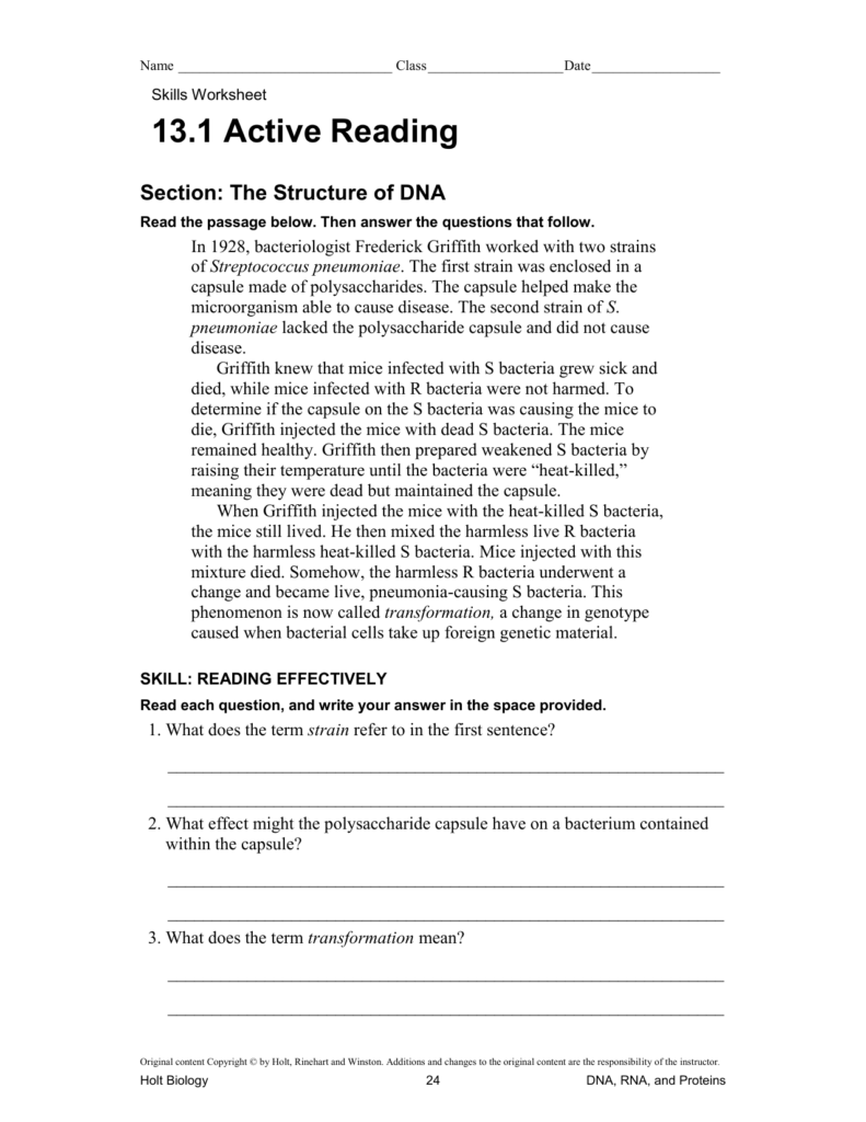 Genetics Skills Worksheet Answers Holt Biology SkillsWorksheets