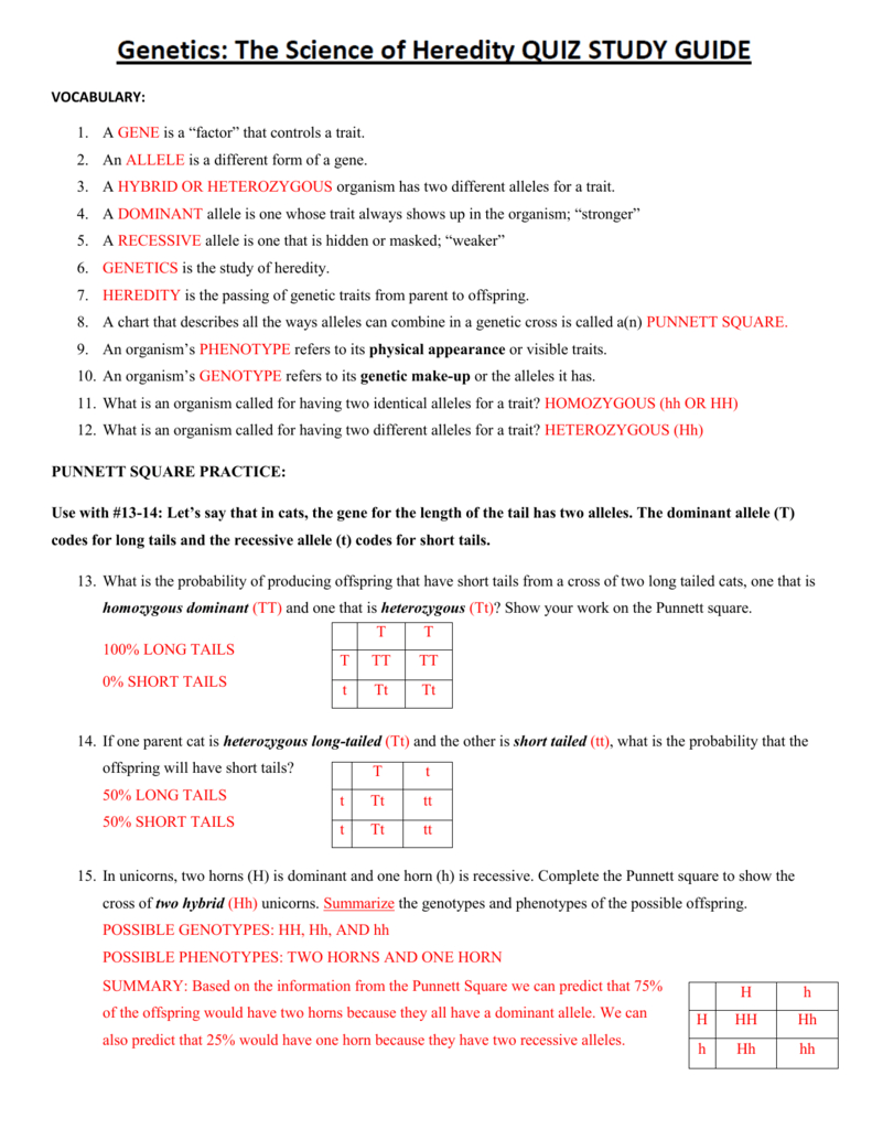 Genetics The Science Of Heredity Probability And Heredity Worksheet 
