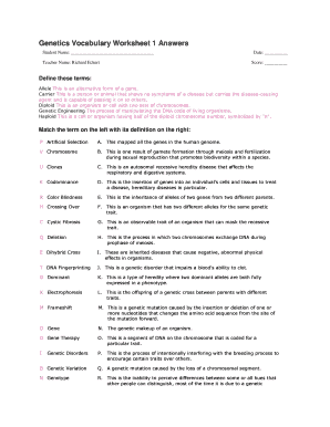 Genetics Vocabulary Matching Worksheet Pdf Answer Key Fill Online 