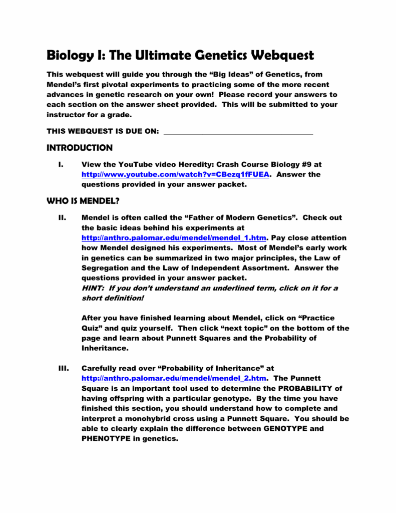 Genetics Webquest Worksheet Answers