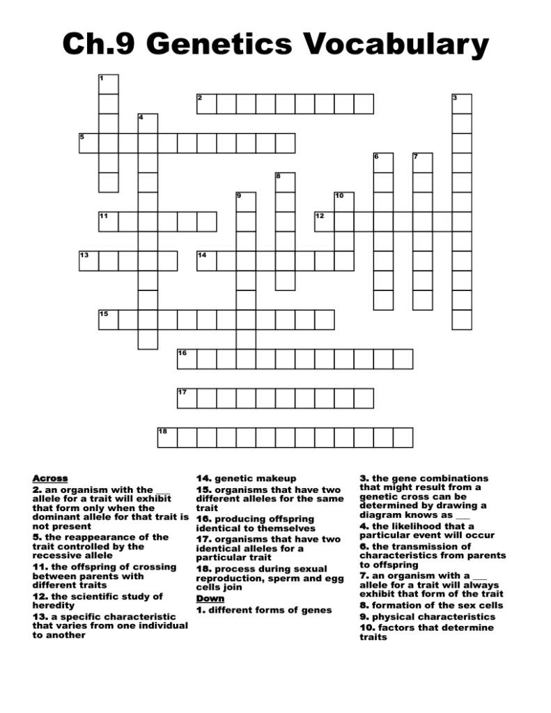 Genetics Worksheet Answers Section A Vocabulary